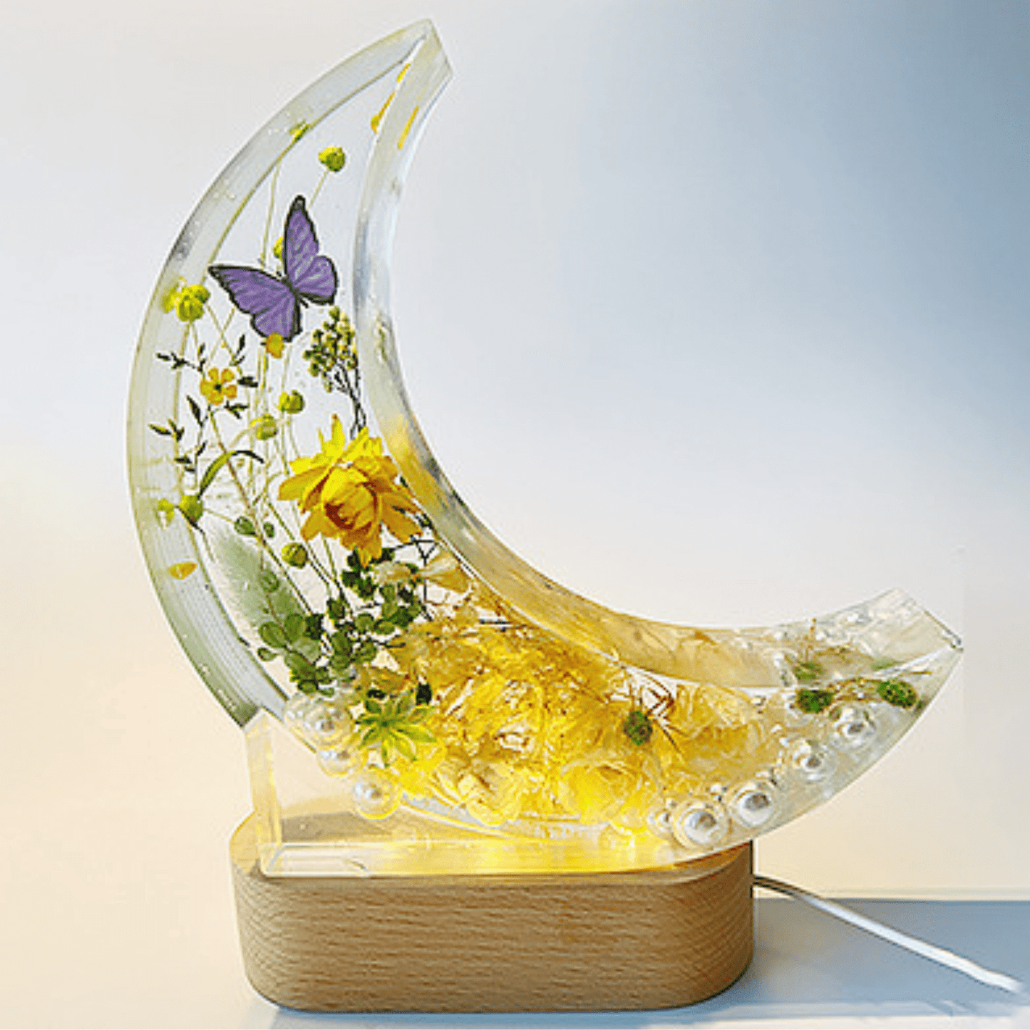 Large Flower Memorial Epoxy Resin Silicone Mould - Crescent Moon