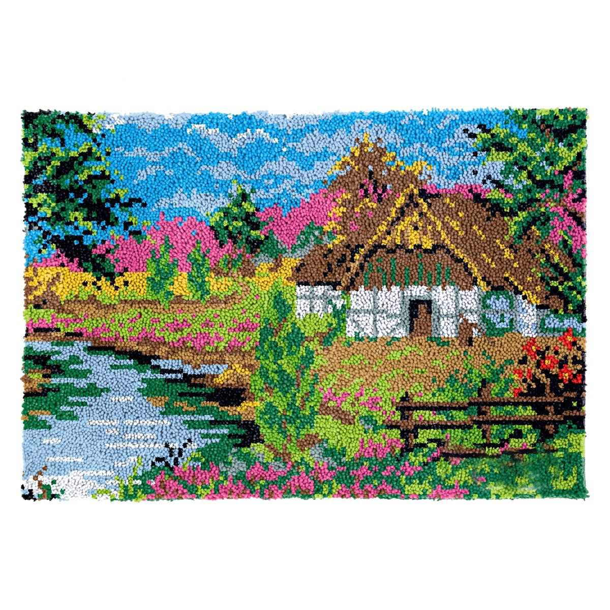 Latch Hook Kit - Rug Making Kit Rural Lakeside Barn 85x58cm