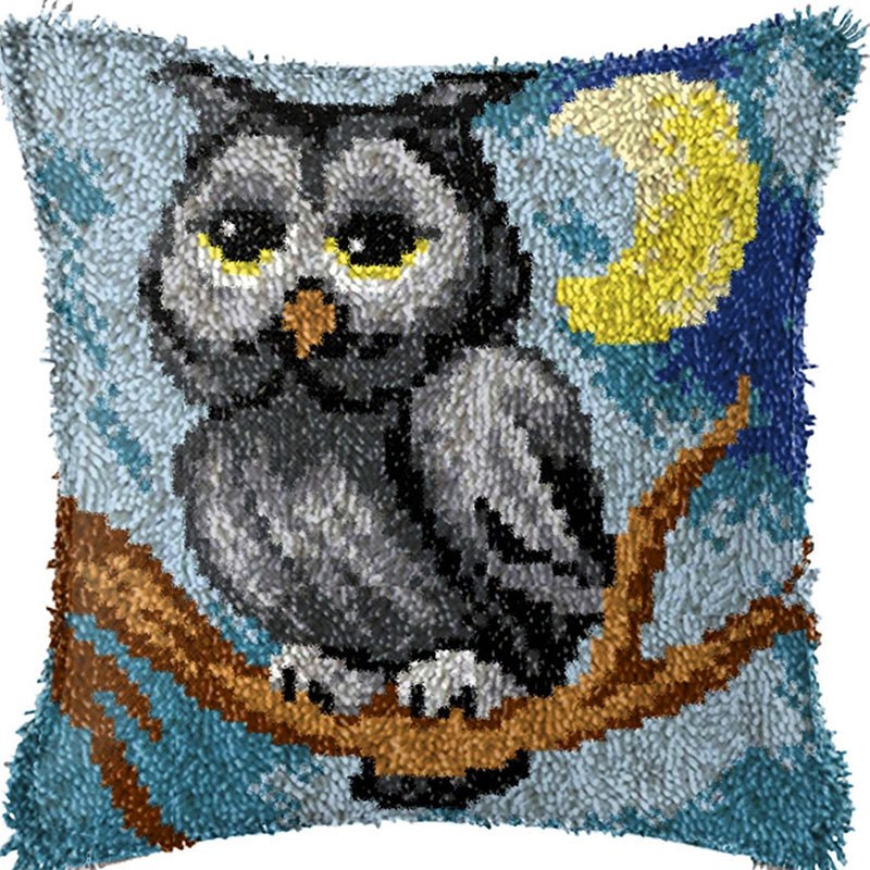 Purple Moon Ghost Latch Hook Pillow Kit - 17x17 Inch DIY Cushion Craft With Preprinted Canvas