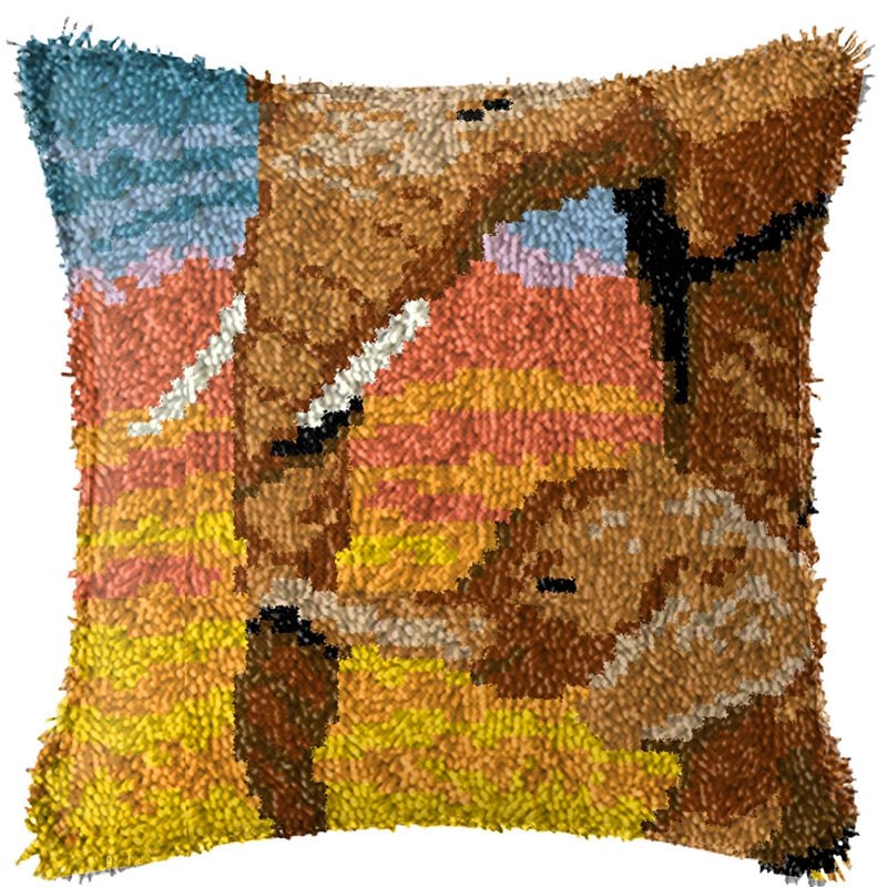 Latch Hook Pillow Making Kit - Mother and Kid Elephants Latch Hook Pillow Kit