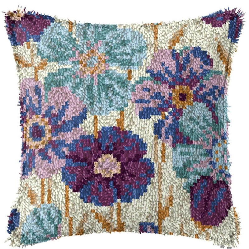 Latch Hook Pillow Making Kit - Purple Flowers Latch Hook Pillow Kit