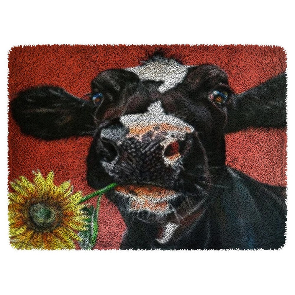 Latch Hook Rug Making Kit - Happy Sunflower Cow 60x80cm – Craft