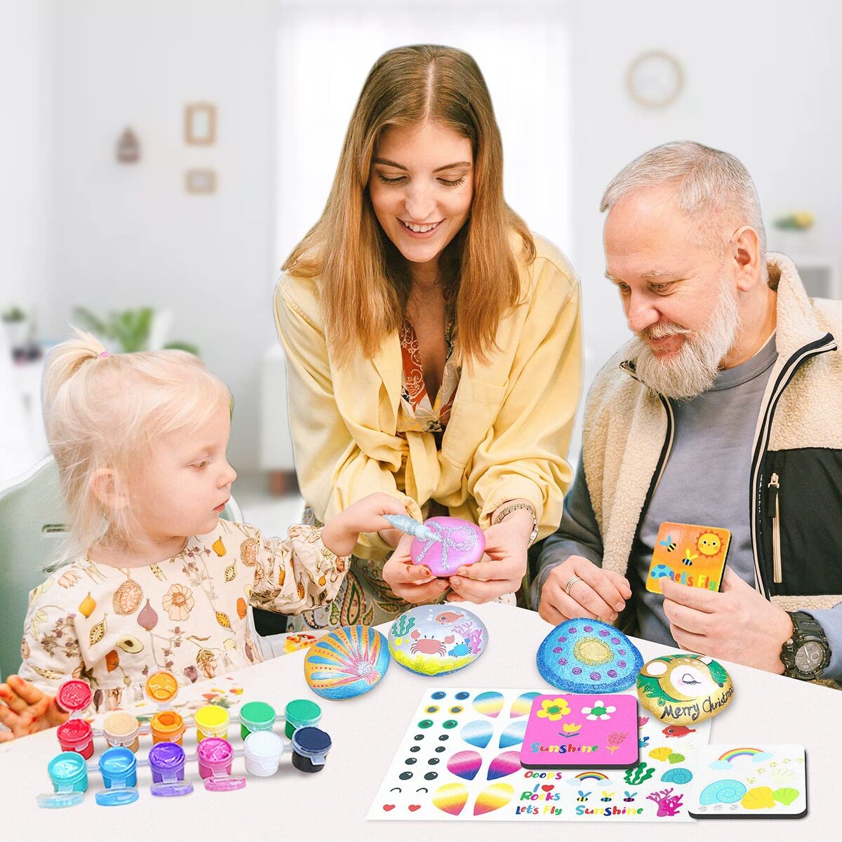 ROCK PAINTING METALLIC PAINTS GLITTER GLUES CRAFT KIT