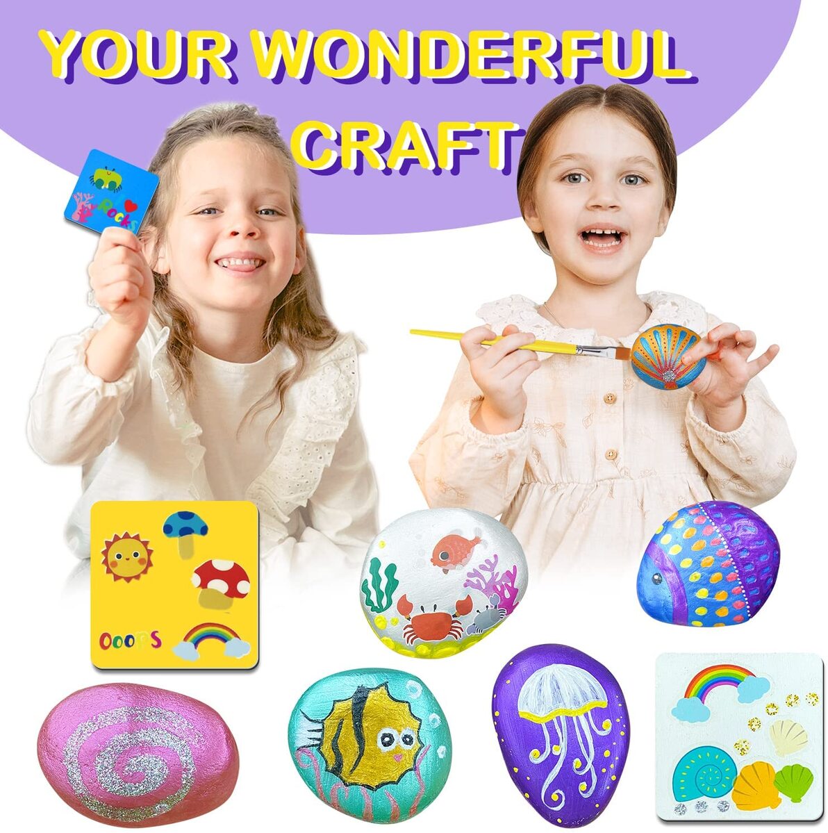 ROCK PAINTING METALLIC PAINTS GLITTER GLUES CRAFT KIT