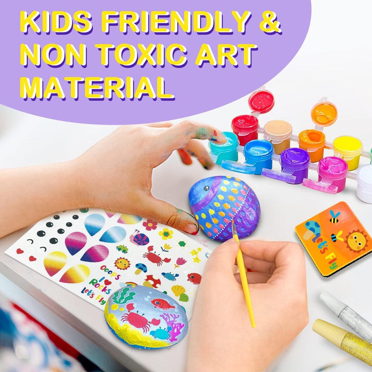 ROCK PAINTING METALLIC PAINTS GLITTER GLUES CRAFT KIT