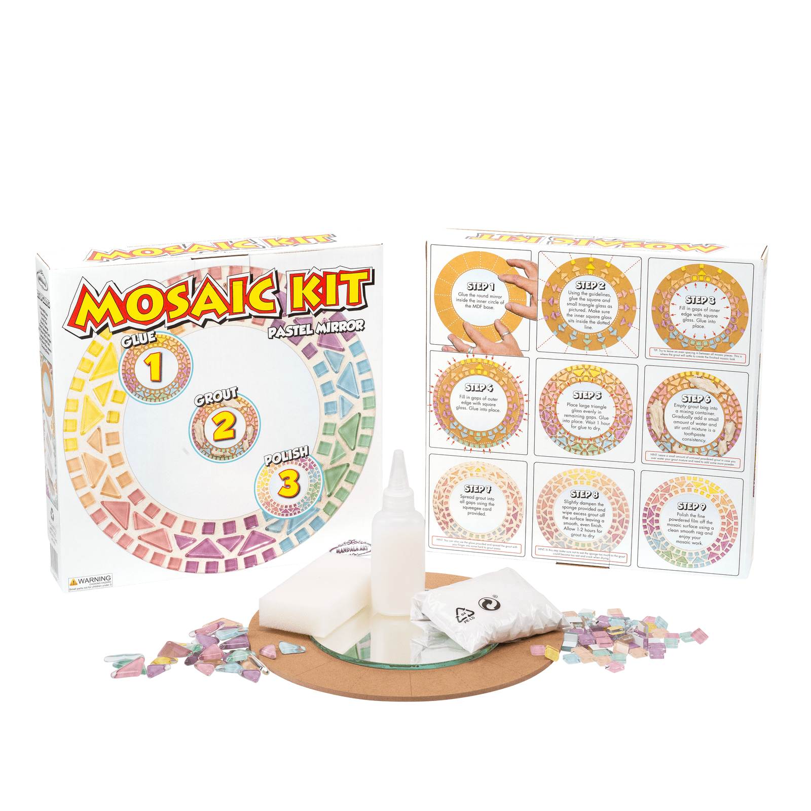 Mosaic Round Mirror Kit By Mandala Art - Pastel Mosaic Kit