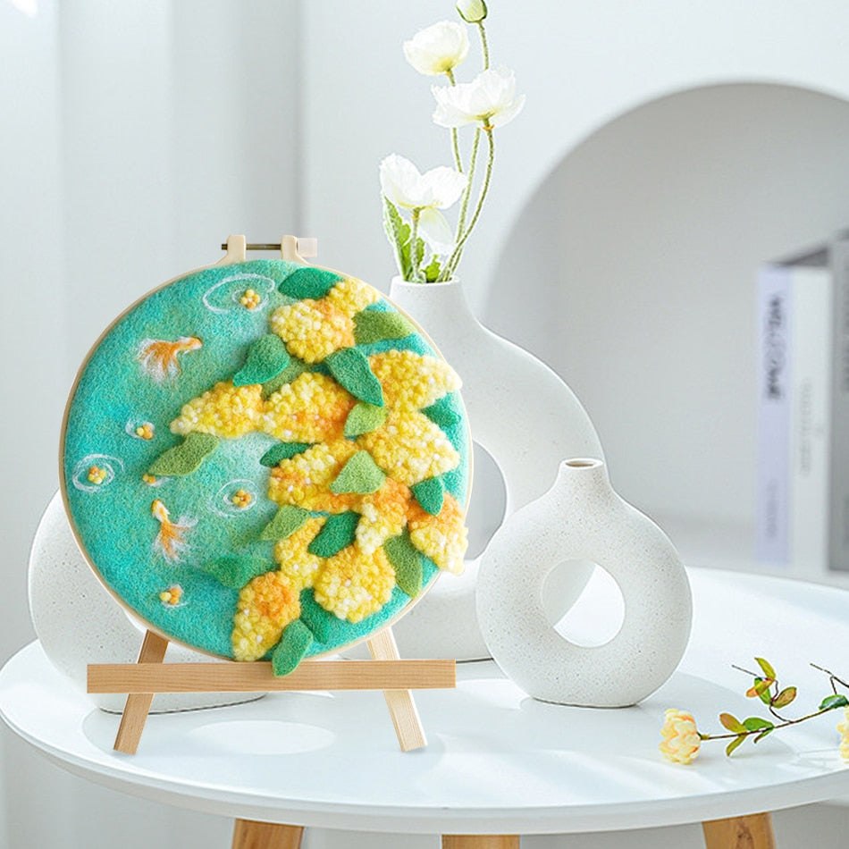 Needle Wool Felt Painting Craft Kits With 20x20cm Frame Pond