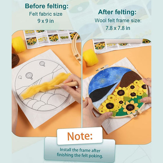 Needle Wool Felt Painting Craft Kits With 20x20cm Frame Hillside Farm