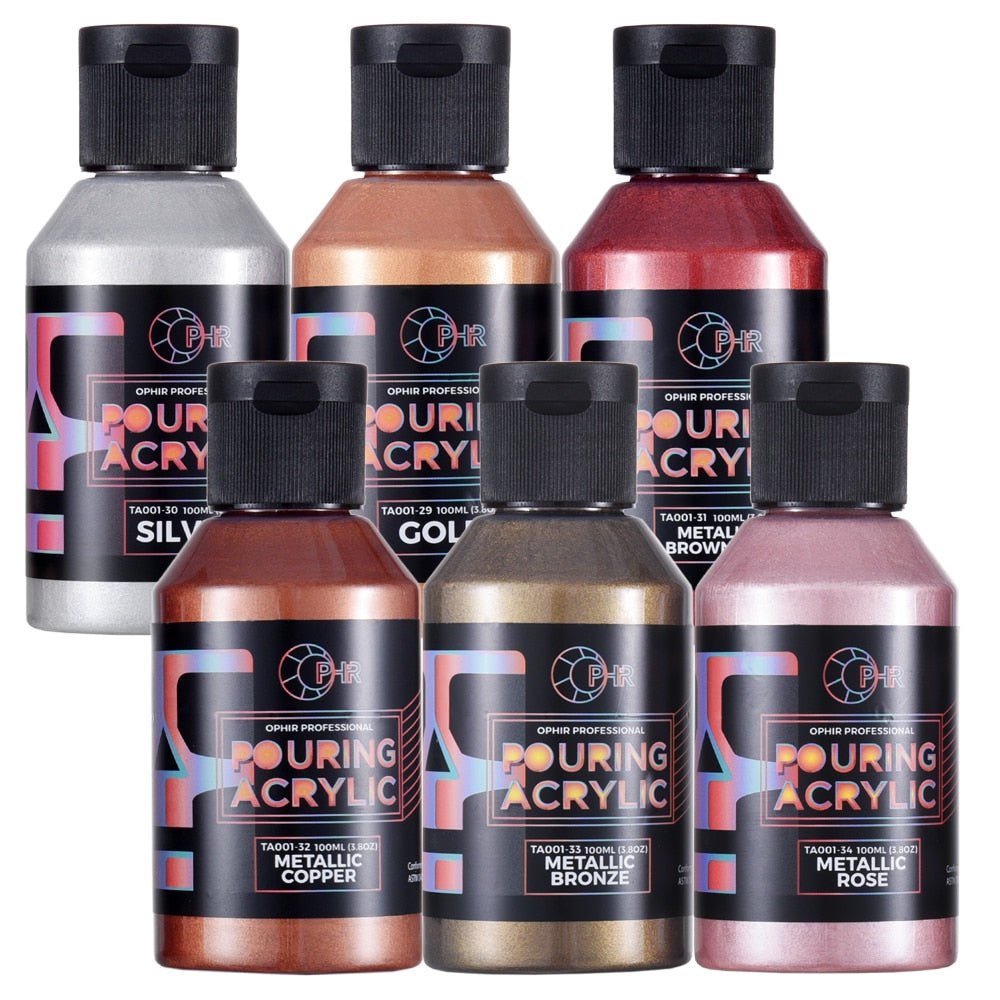 OPHIR 100ml Pre Mixed Metallic Acrylic Pouring Paint Starter Pack