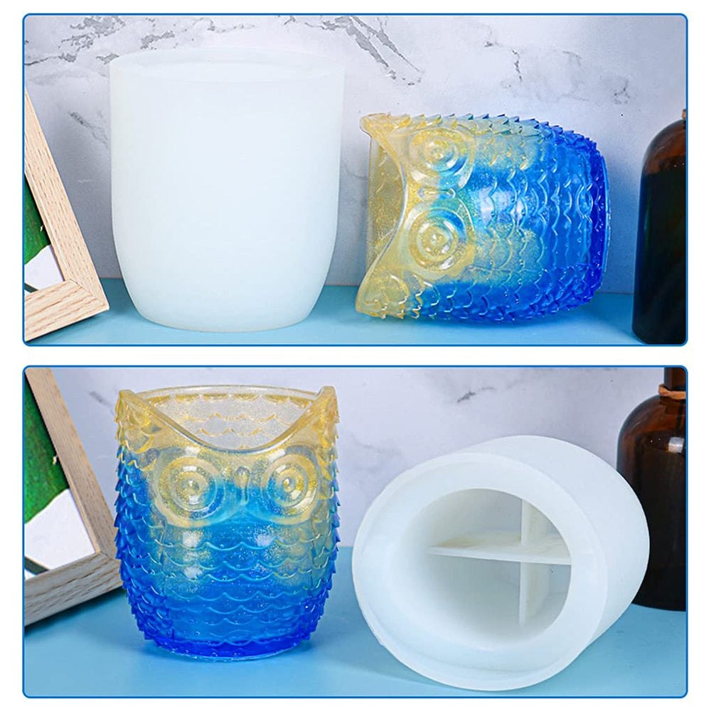 Owl Pen and Make Up Holder Silicone Mould for Resin Fluid Art