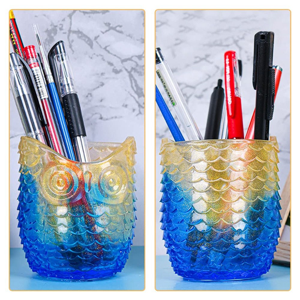 Owl Pen and Make Up Holder Silicone Mould for Resin Fluid Art