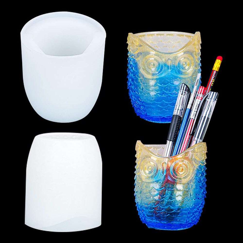 Owl Pen and Make Up Holder Silicone Mould for Resin Fluid Art