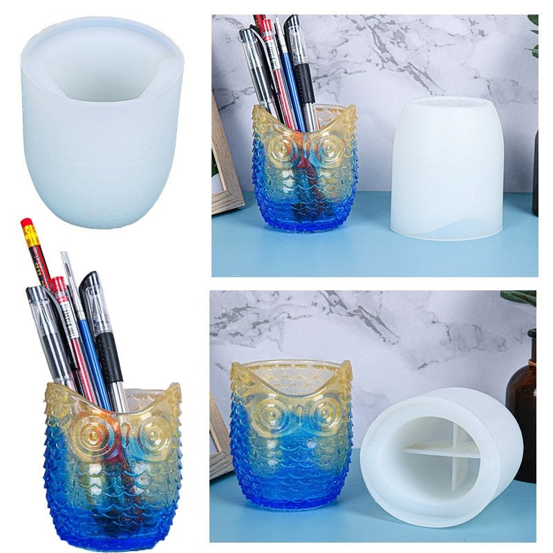 Owl Pen and Make Up Holder Silicone Mould for Resin Fluid Art