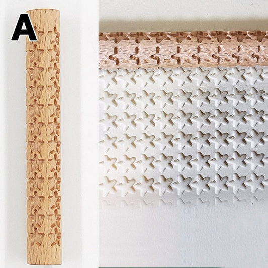Wooden Texture Rolling Pin Ceramic Pottery Art Embossed DIY Clay Craft Tool