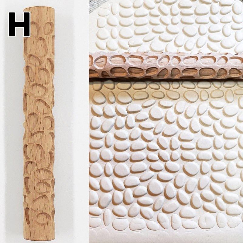 Wooden Texture Rolling Pin Ceramic Pottery Art Embossed DIY Clay Craft Tool