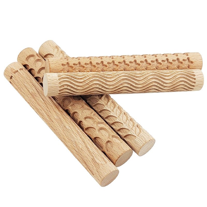Wooden Texture Rolling Pin Ceramic Pottery Art Embossed DIY Clay Craft Tool