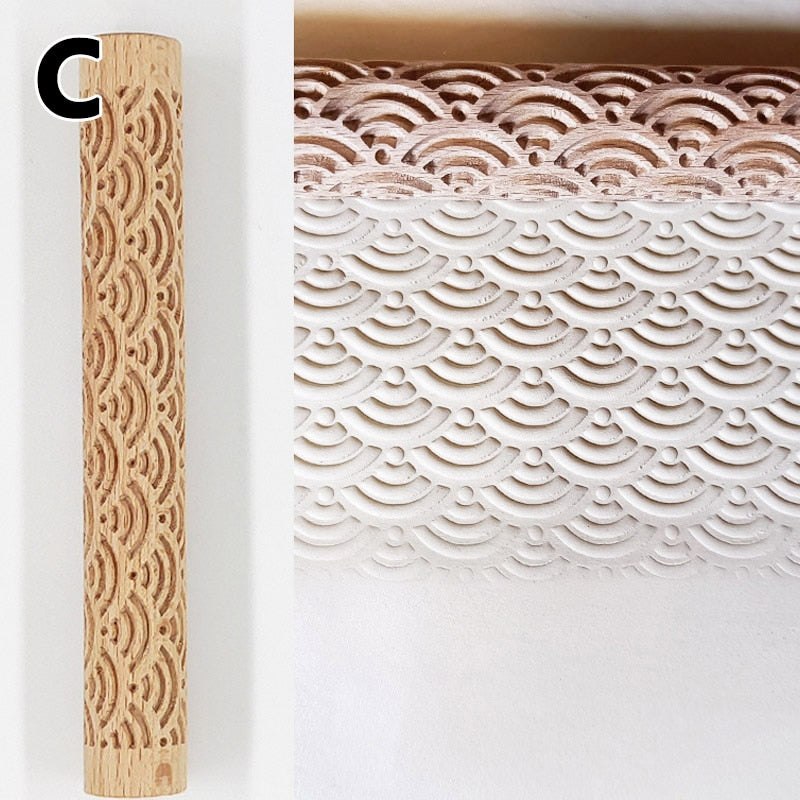 Wooden Texture Rolling Pin Ceramic Pottery Art Embossed DIY Clay Craft Tool