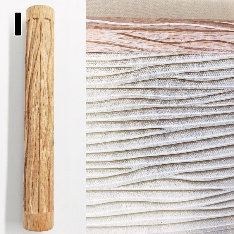 Wooden Texture Rolling Pin Ceramic Pottery Art Embossed DIY Clay Craft Tool