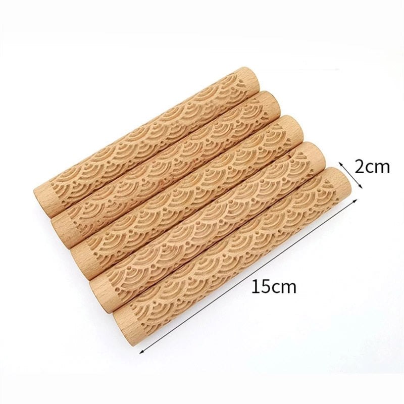 Wooden Texture Rolling Pin Ceramic Pottery Art Embossed DIY Clay Craft Tool
