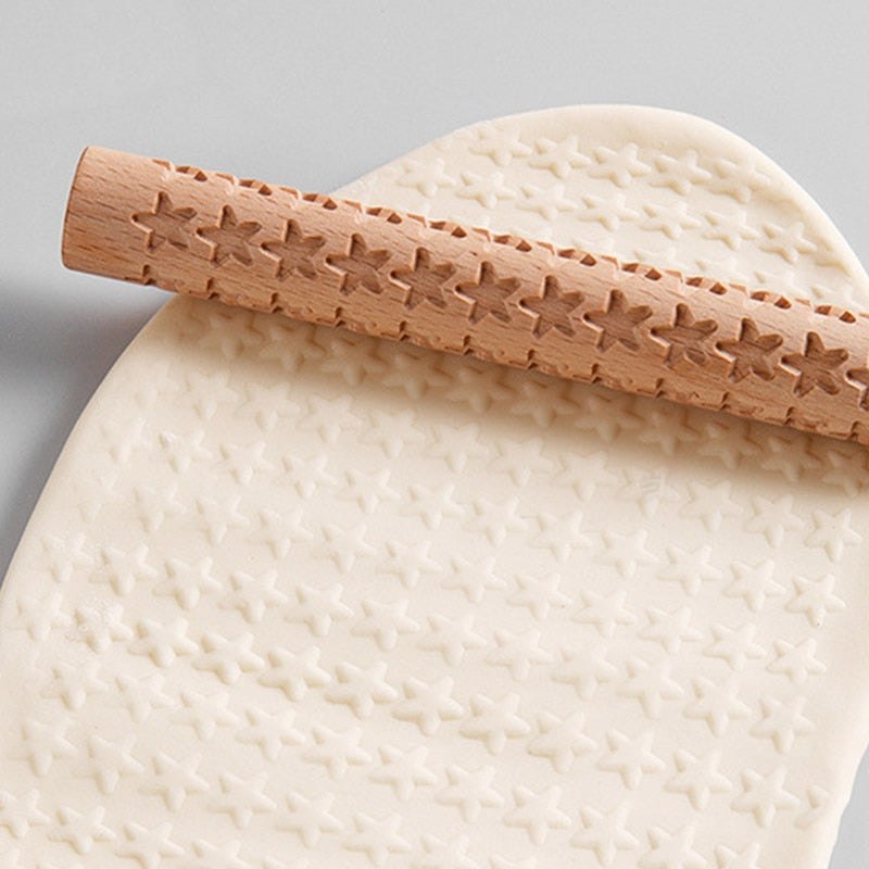 Wooden Texture Rolling Pin Ceramic Pottery Art Embossed DIY Clay Craft Tool