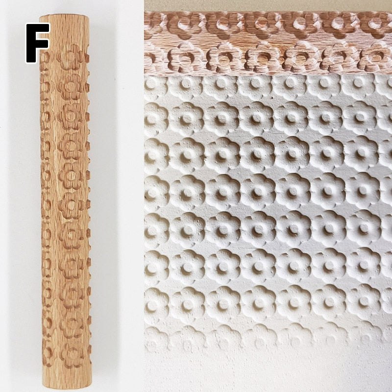 Wooden Texture Rolling Pin Ceramic Pottery Art Embossed DIY Clay Craft Tool