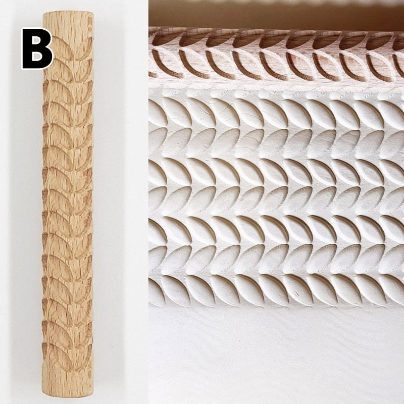 Wooden Texture Rolling Pin Ceramic Pottery Art Embossed DIY Clay Craft Tool