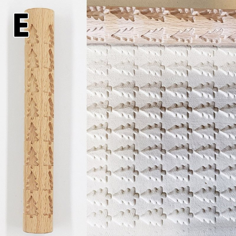 Wooden Texture Rolling Pin Ceramic Pottery Art Embossed DIY Clay Craft Tool