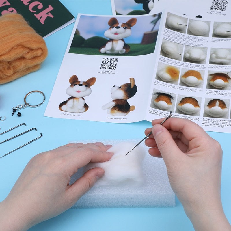 Wool Felting Starter Kit - Dog Key Rings