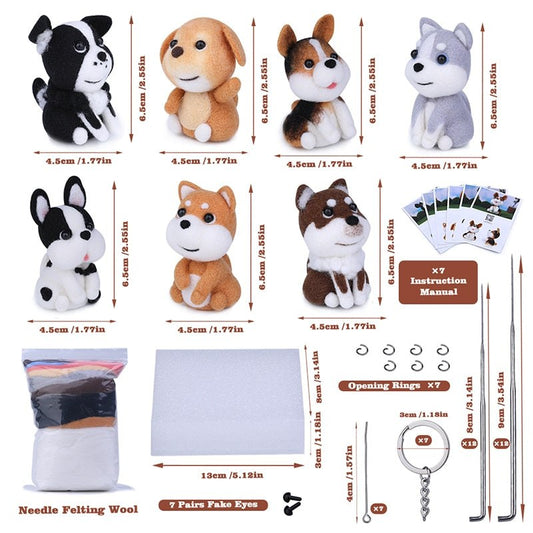 Wool Felting Starter Kit - Dog Key Rings