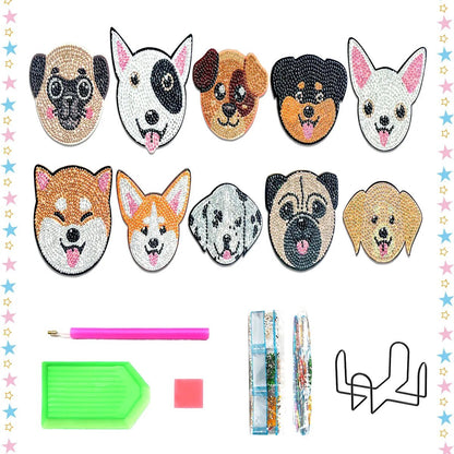 10pc Diamond Painting Coasters Kits With Holder - Puppies