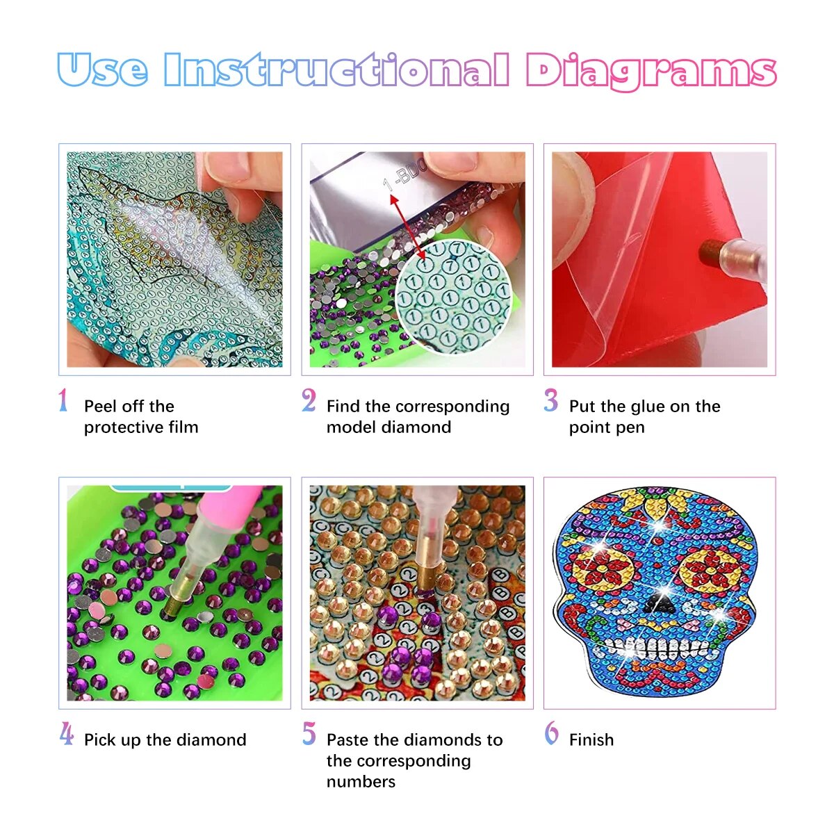 10pc/Sets Diamond Painting Coasters Kits With Holder - Halloween Sugar Skulls
