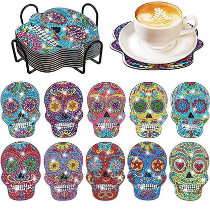 10pc/Sets Diamond Painting Coasters Kits With Holder - Halloween Sugar Skulls