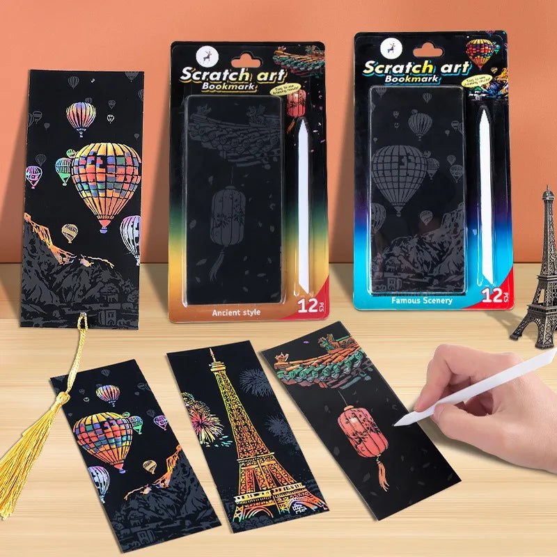 12pc DIY Scratch Painting Bookmark Kit