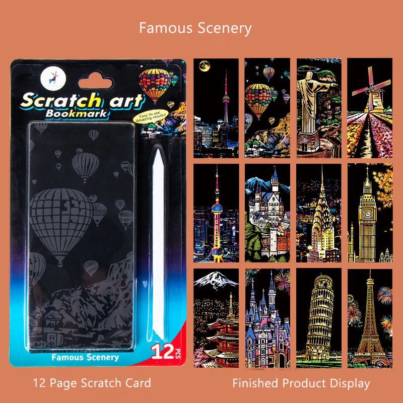 12pc DIY Scratch Painting Bookmark Kit