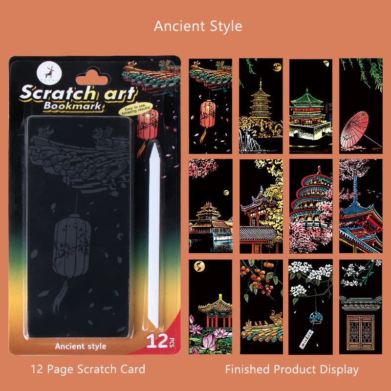 12pc DIY Scratch Painting Bookmark Kit