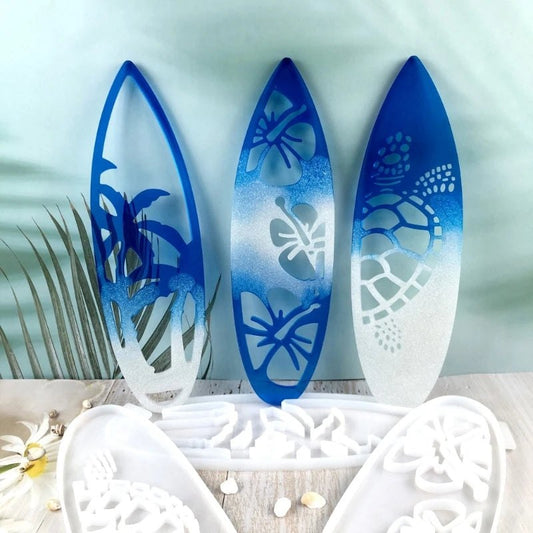 29cm Surfboard Shaped Epoxy Resin Silicone Mould Set of 3