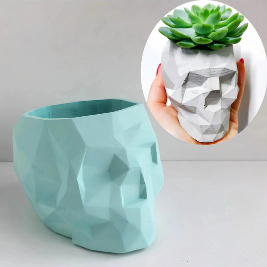 3D Geometric Skull Shape Flowerpot Planter Silicone Mould