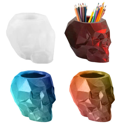 3D Geometric Skull Shape Flowerpot Planter Silicone Mould