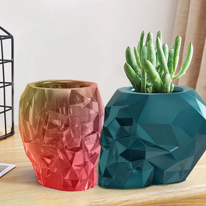 3D Geometric Skull Shape Flowerpot Planter Silicone Mould