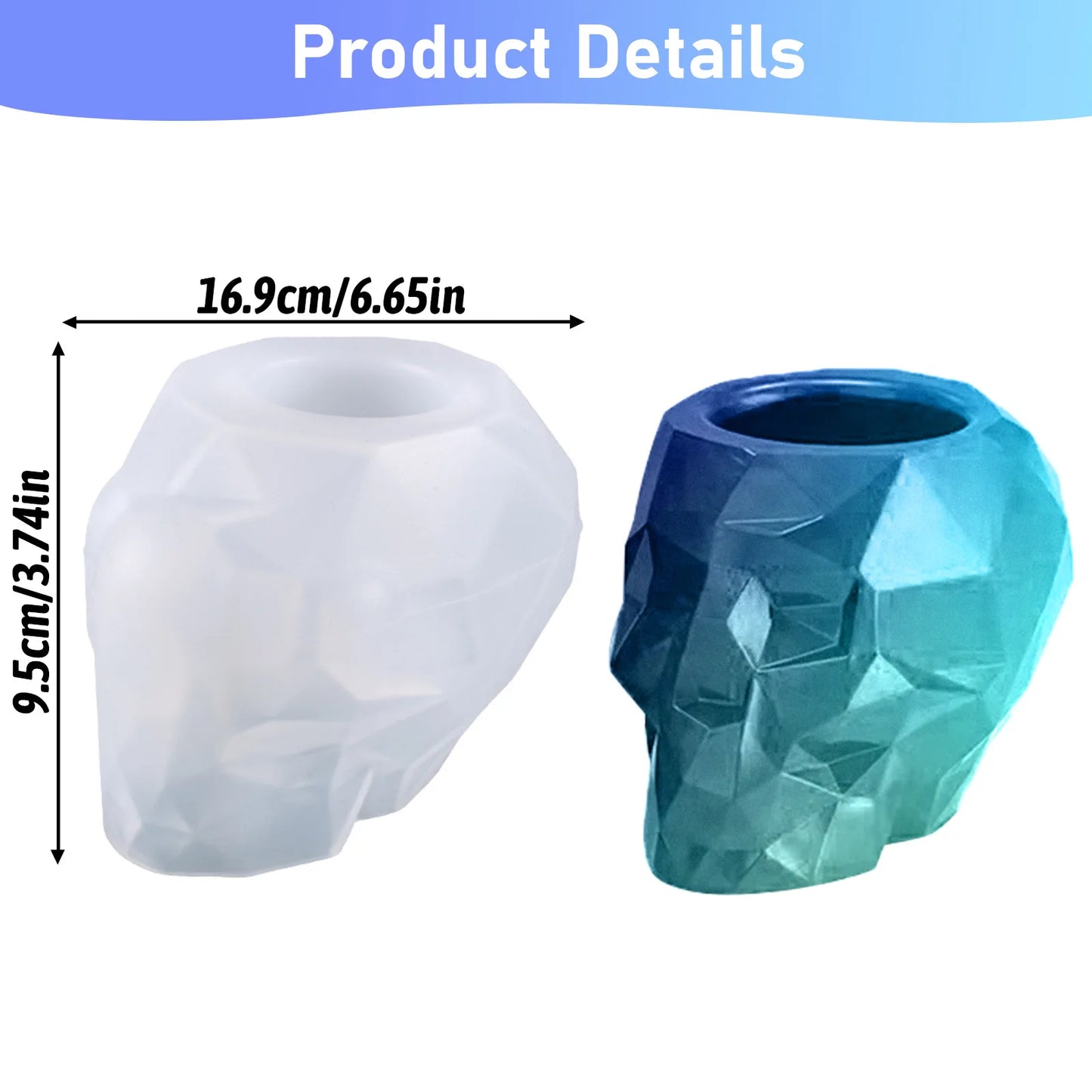 3D Geometric Skull Shape Flowerpot Planter Silicone Mould