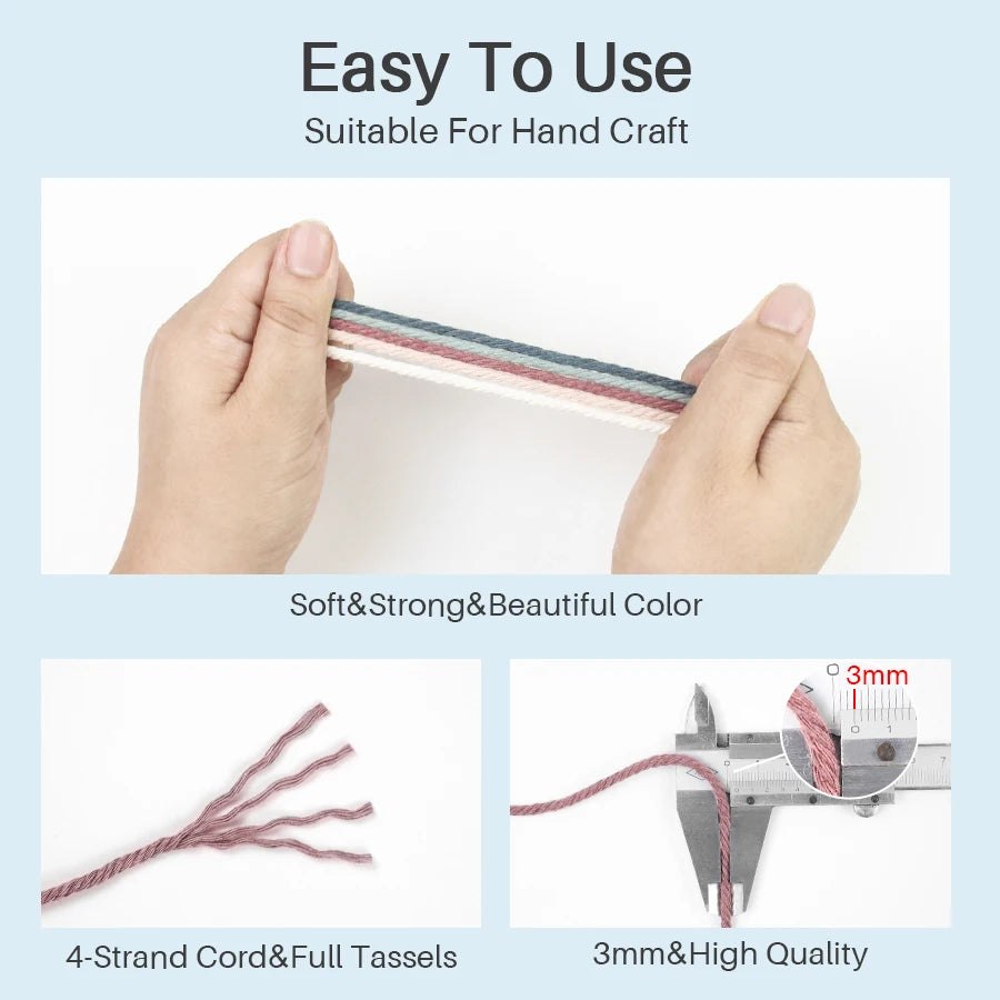 3mm Macrame Cord - 25m Roll 4-strand twisted woven cotton rope
