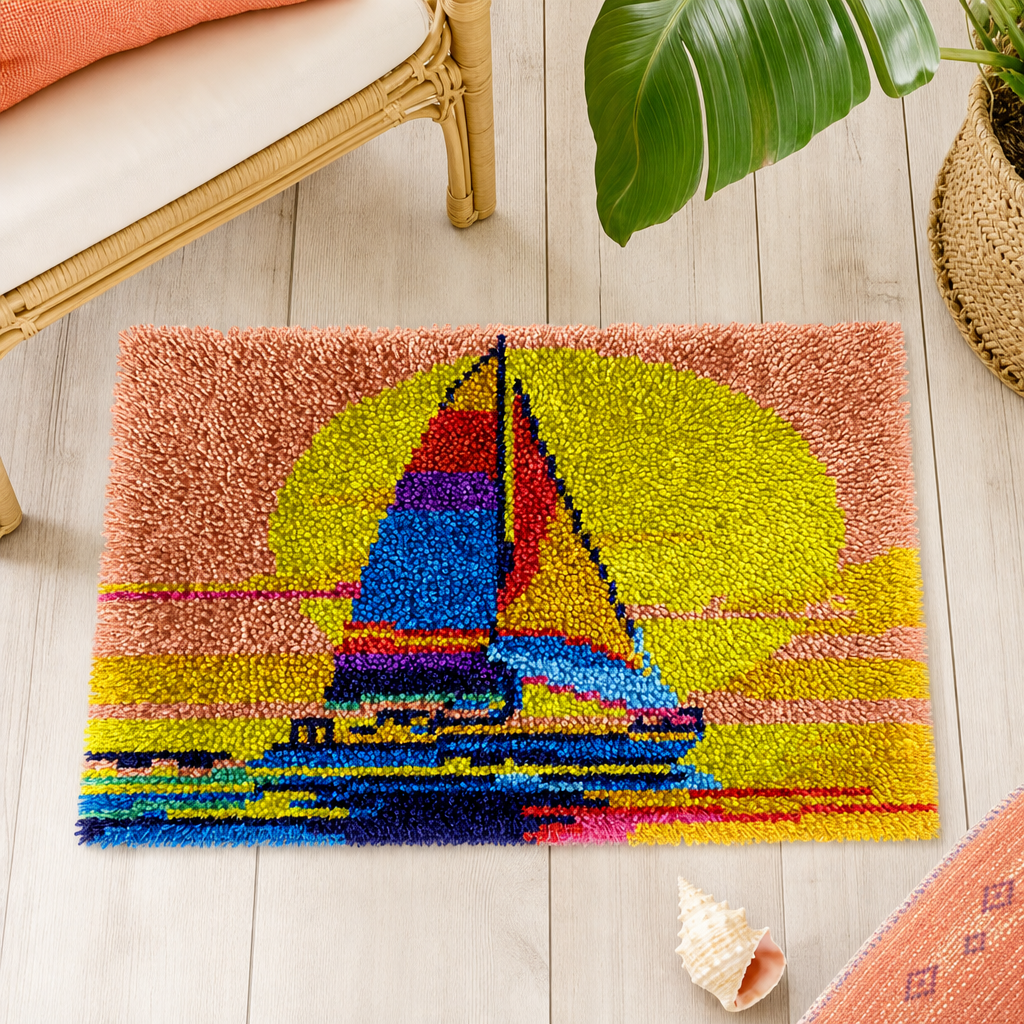 Latch Hook Rug Making Kit - Sunset Sailing Adventure - 40x60cm