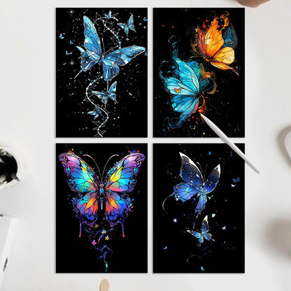 Glow In the Dark Scratch Art Painting Drawing 4 x A4 Designs Bundle - Butterflies