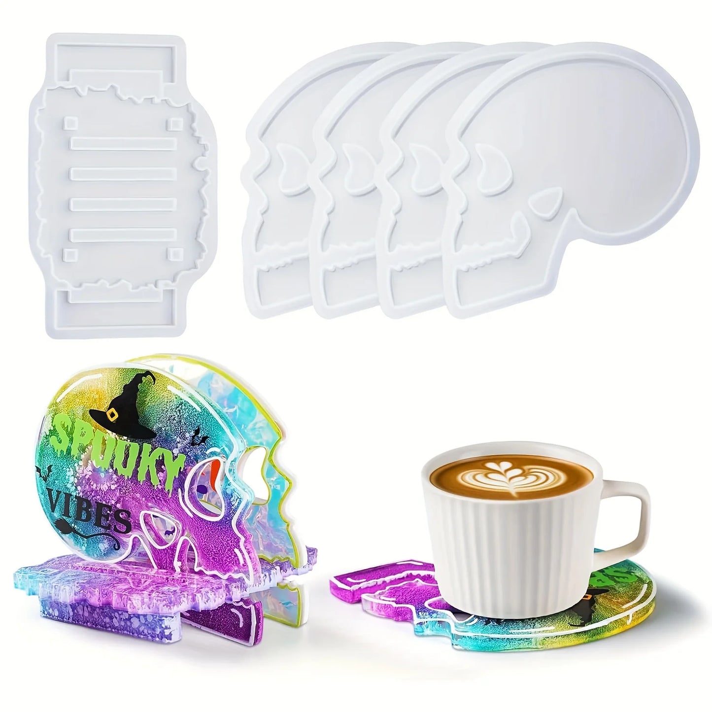 5pc Resin Silcone Mould Skull Coaster Set
