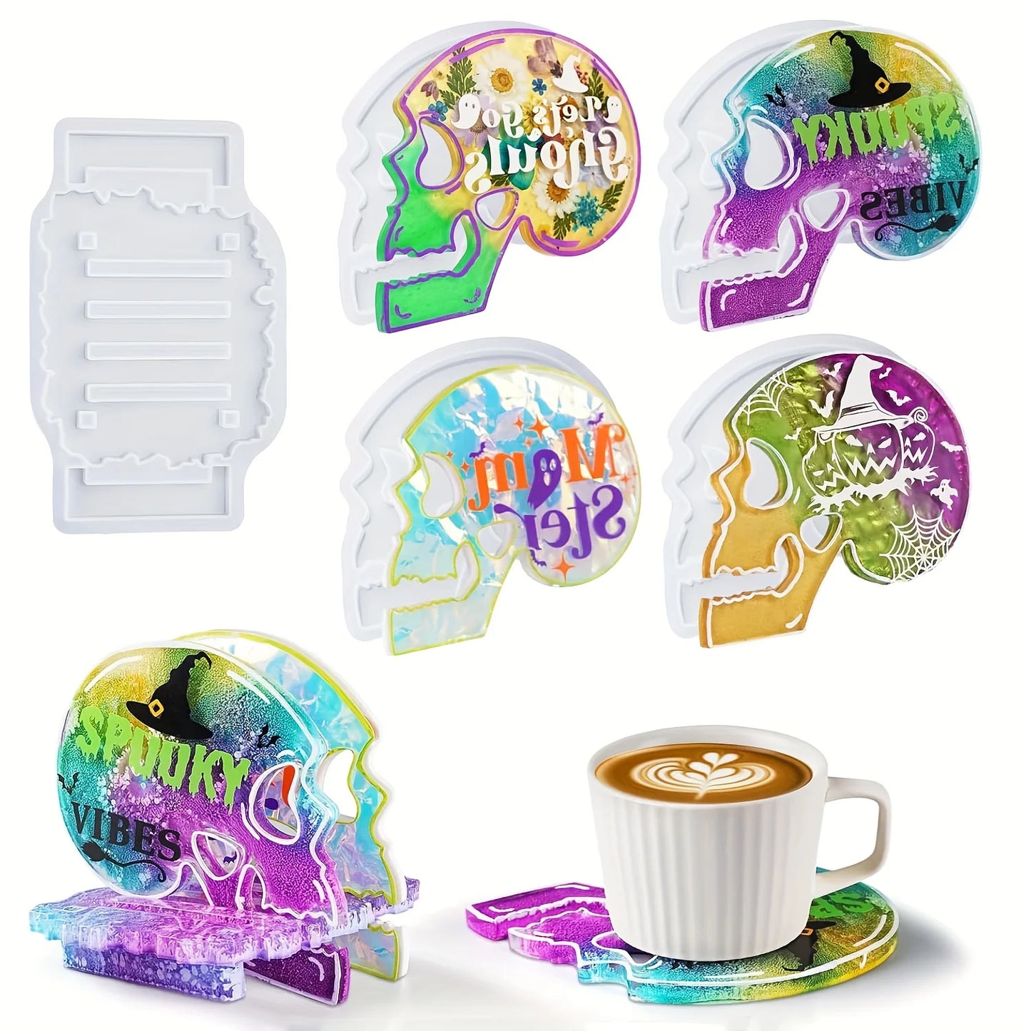 5pc Resin Silcone Mould Skull Coaster Set