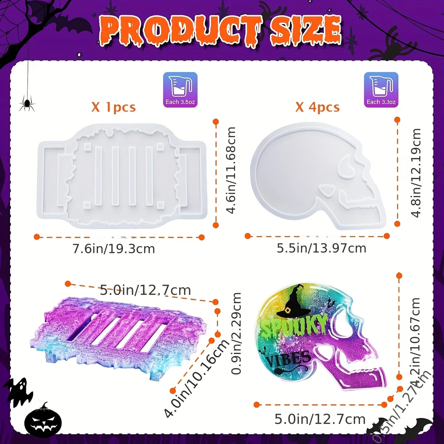 5pc Resin Silcone Mould Skull Coaster Set