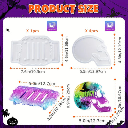5pc Resin Silcone Mould Skull Coaster Set