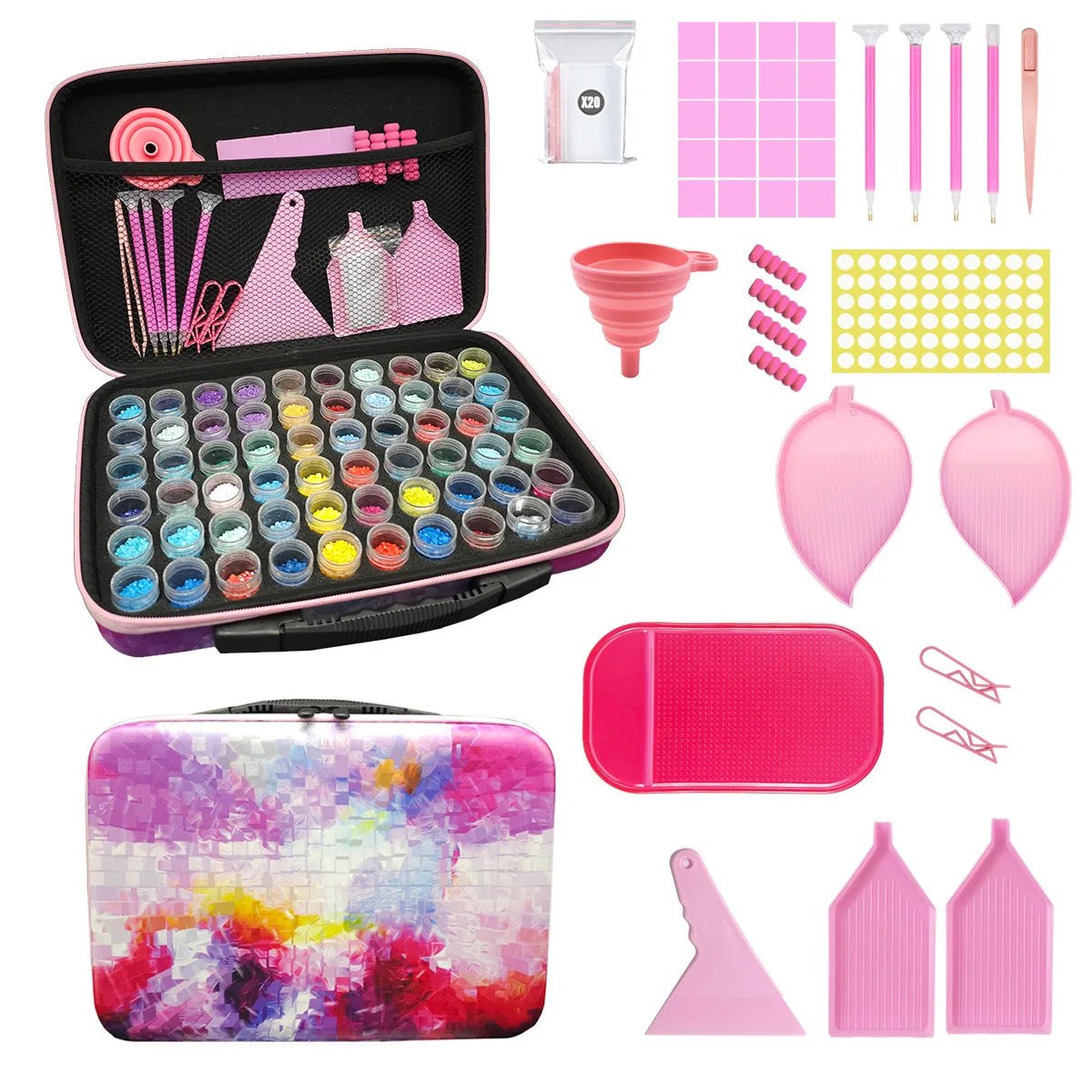 60Pcs Diamond Painting Tool Kit with Pink Carry Case