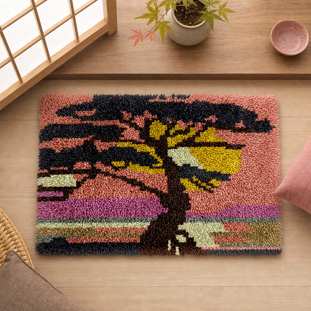 Latch Hook Rug Making Kit - Tree Sunset Silhouette Serenity - 40x60cm