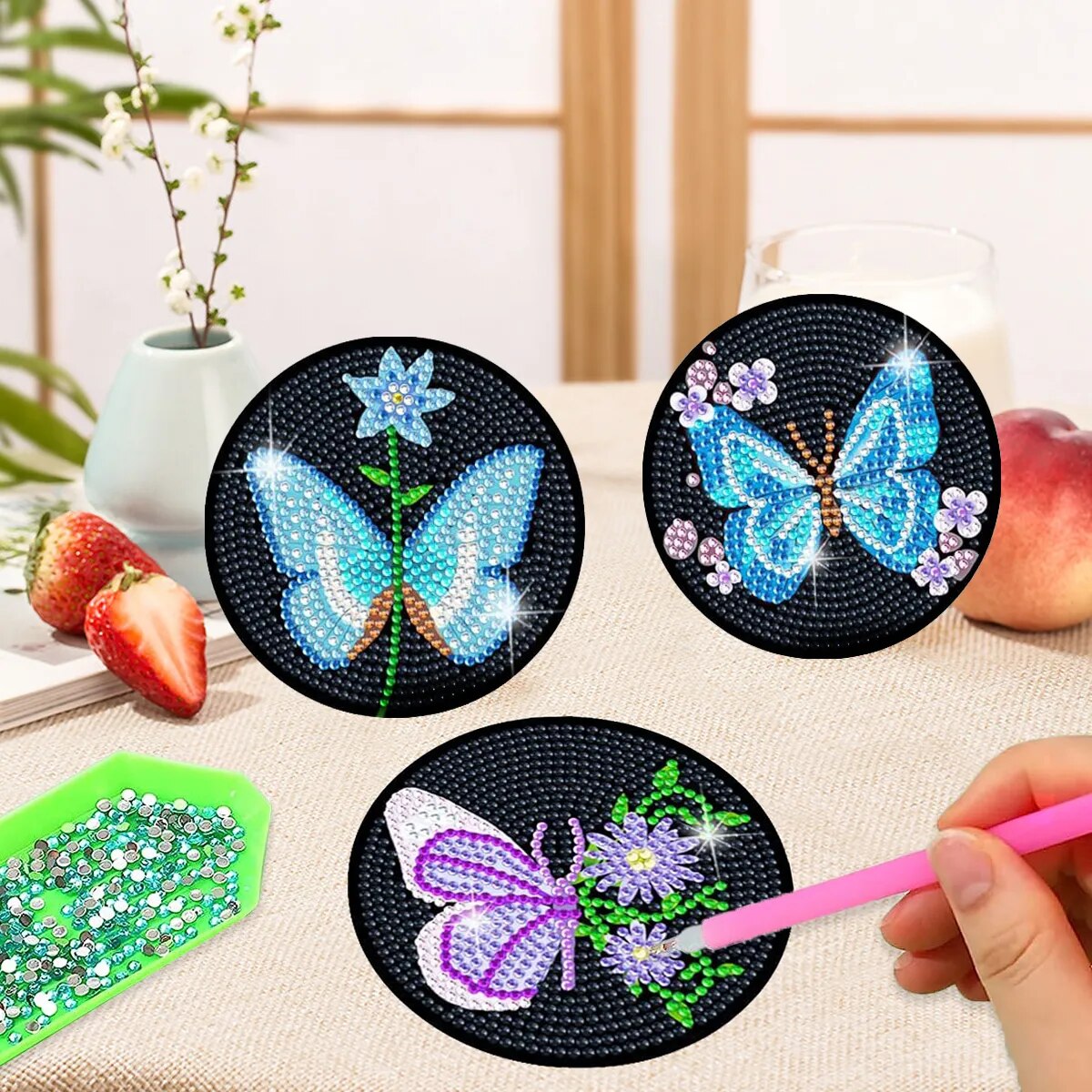 6pc Diamond Painting Coasters Kits With Holder - Butterflies